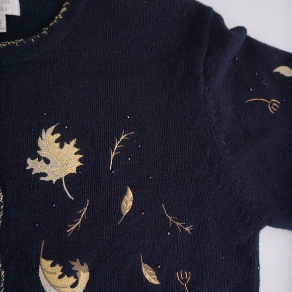 Vintage Christopher & Banks Embroidered Leaf Cotton Cardigan Fall Cottagecore L - Picture 5 of 13
